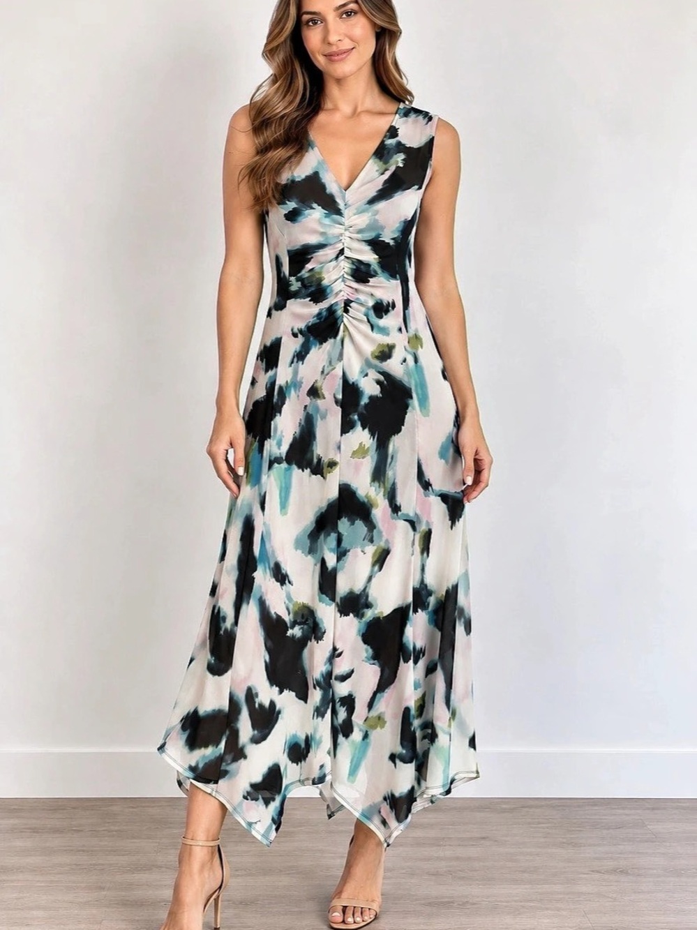 INC International Concepts Abstract Maxi Dress Blue & Black Size Medium NWT